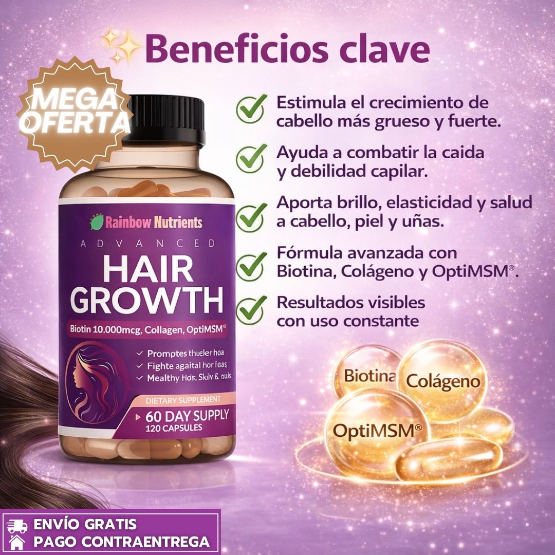 Hair Growth: Suplemento en cápsulas que fortalece el cabello y estimula su crecimiento desde la raíz